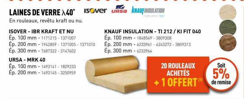 Laines De Verre 40 Isover, Ursa, Knauf Insulation