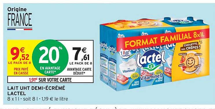 lait uht demi-écrémé lactel