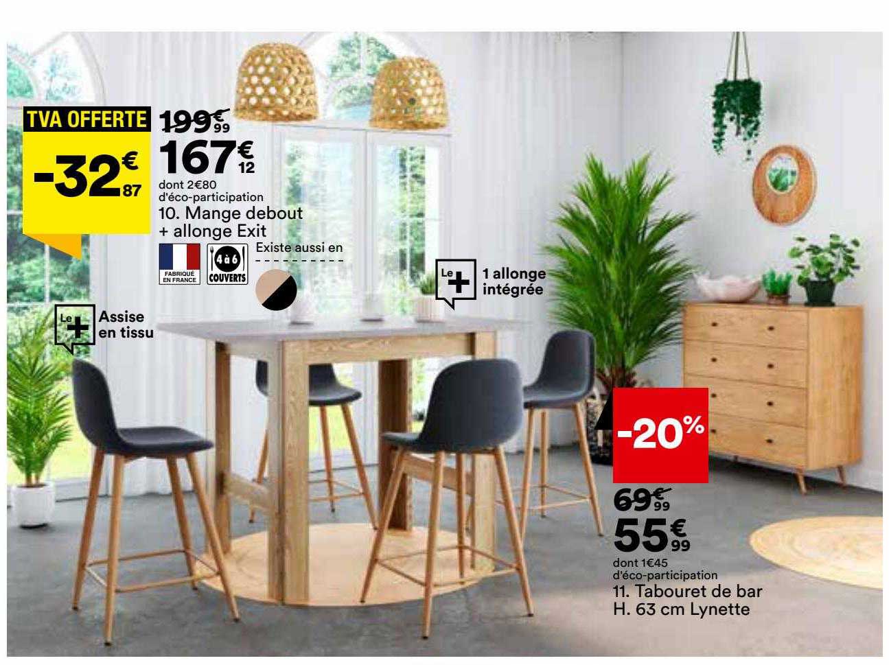 mange debout + allonge exit, tabouret de bar h. 63 cm lynette