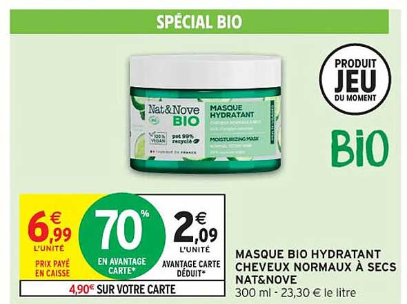 masque bio hydratant cheveux normaux à secs nat&nove