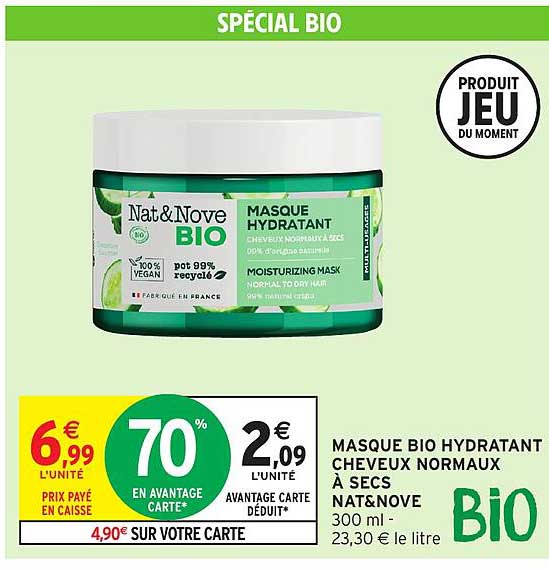 masque bio hydratant cheveux normaux à secs nat&nove