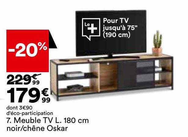 meuble tv l. 180 cm noir-chêne oskar