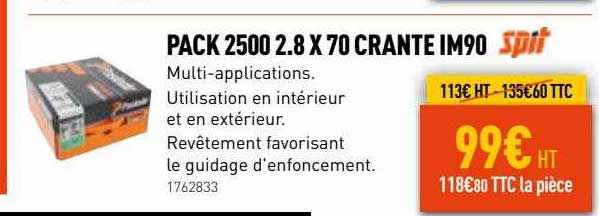pack 2500 2.8 x 70 crante im90 spit
