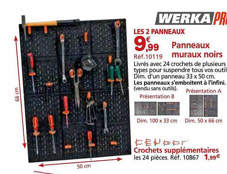 panneaux muraux noirs werka pro, crochets supplémentaires werka pro