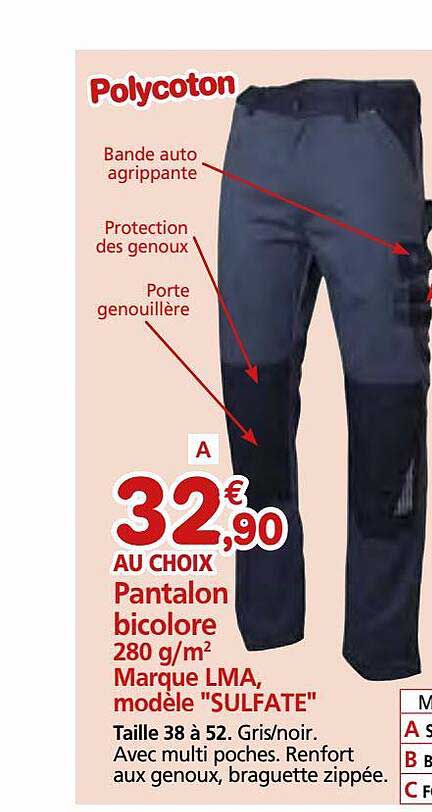 pantalon bicolore 280 g-m² marque lma, modèle "sulfate"