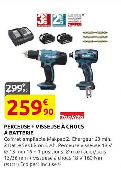 perceuse + visseuse à chocs à batterie makita