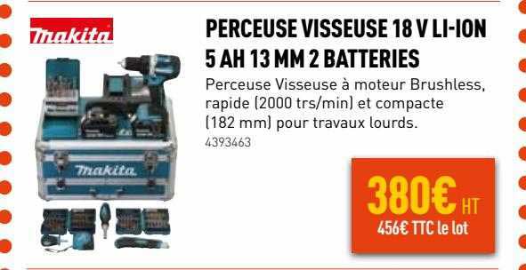 perceuse visseuse 18 v li-ion 5 ah 13 mm 2 batteries makita