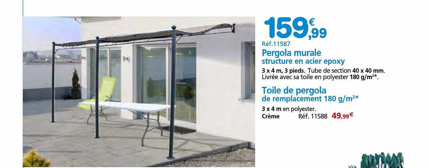Pergola Murale Structure En Acier Epoxy, Toile De Pergola De Remplacement 180 G-m²