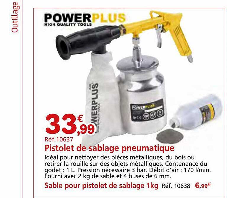 pistolet de sablage pneumatique power plus, sable pour pistolet de sablage 1 kg power plus