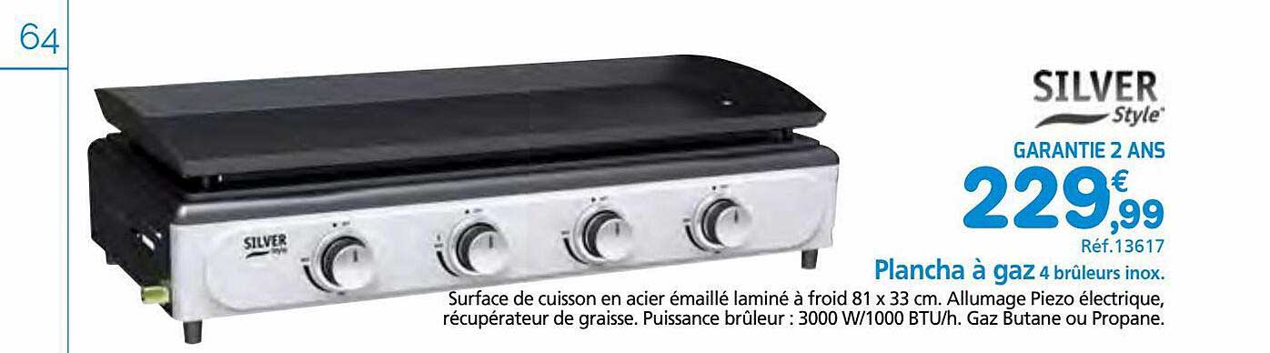 plancha à gaz 4 brûleurs inox