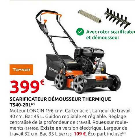 scarificateur démousseur thermique ts40-2rl temver