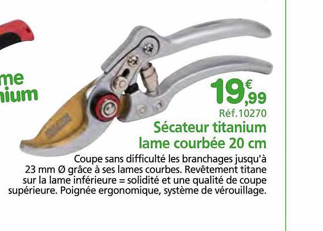 Sécateur Titanium Lame Courbée 20 Cm