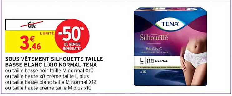 sous vêtement silhouette taille basse blanc l x10 normal tena