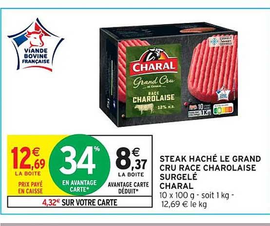 Steak Haché Le Grand Cru Race Charolaise Surgelé Charal