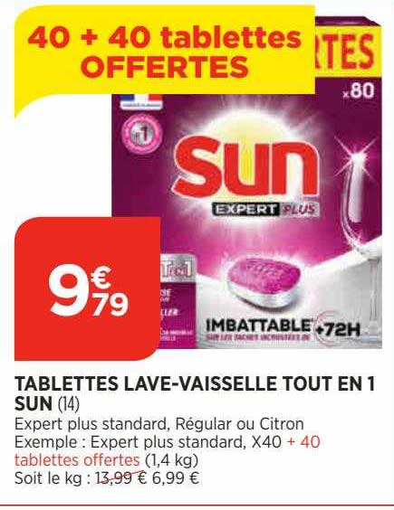 tablettes lave-vaisselle tout en 1 sun