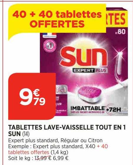 tablettes lave-vaisselle tout en 1 sun