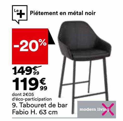 tabouret de bar fabio h. 63 cm modern living