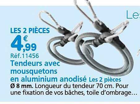tendeurs avec mousquetons en aluminium anodisé les 2 pièces