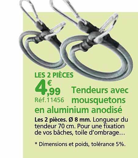 tendeurs avec mousquetons en aluminium anodisé