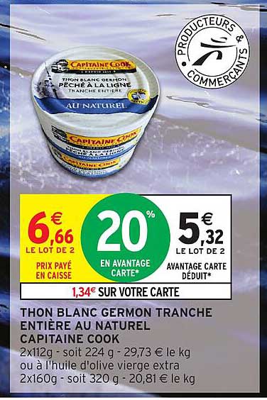 thon blanc germon tranche entière au naturel capitaine cook