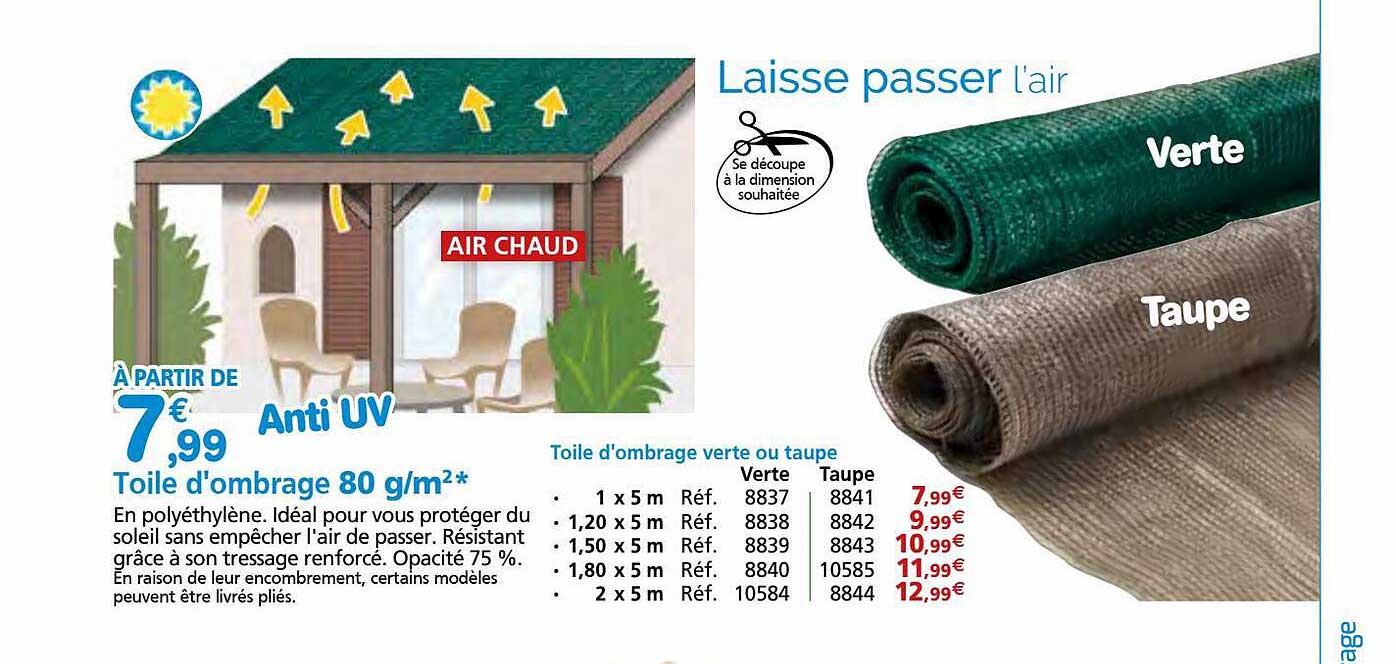 Toile D'ombrage 80 G-m², Toile D'ombrage Verte Ou Taupe