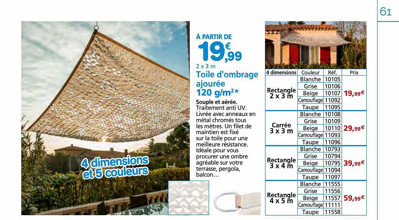 toile d'ombrage ajourée 120 g-m²