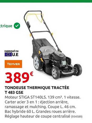 tondeuse thermique tractée t 483 gse temver