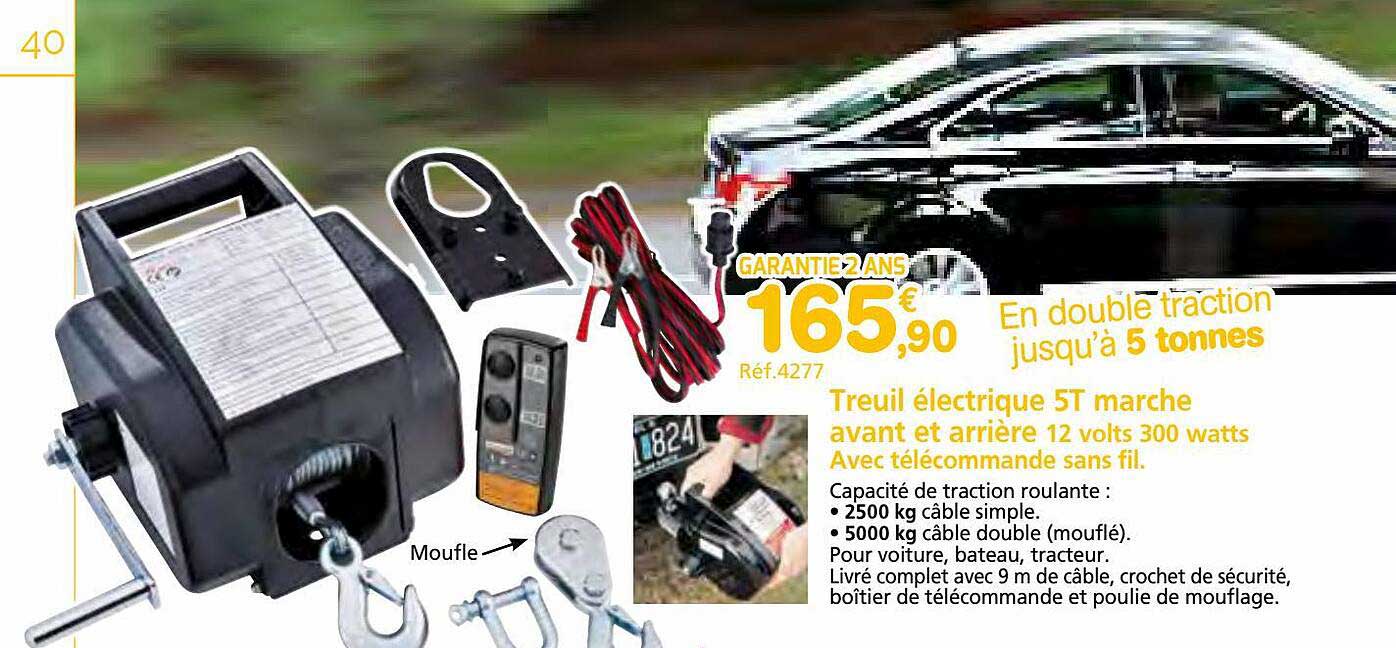 treuil électrique 5t marche avant et arrière 12 volts 300 watts avec télécommande sans fil