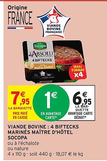 viande bovine : 4 biftecks marinés maître d'hôtel socopa