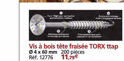 vis à bois tête fraisée torx ttap