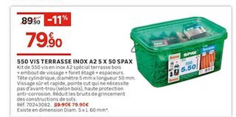 550 vis terrasse inox a2 5 x 50 spax