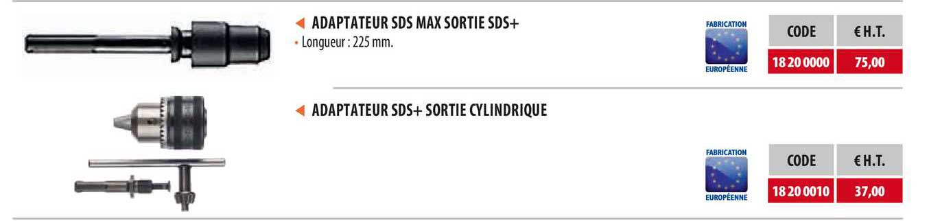 adaptateur sds max sortie sds+, adaptateur sds+ sortie cylindrique