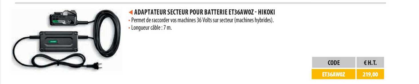 adaptateur secteur pour batterie et36awoz - hikoki