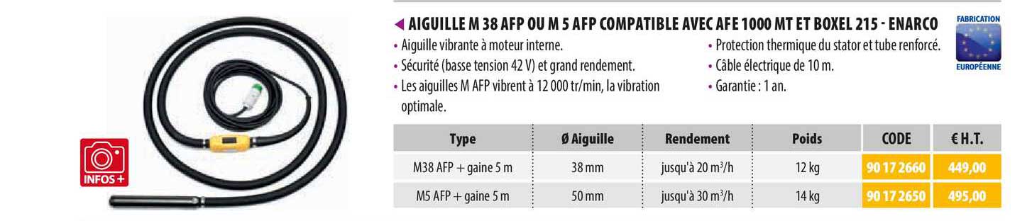 aiguille m 38 afp ou m 5 afp compatible avec afe 1000 mt et boxel 215 - enarco