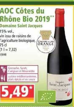 aoc côtes du rhône bio 2019 domaine saint jacques