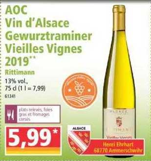 aoc vin d'alsace gewurztraminer vieilles vignes 2019 rittimann