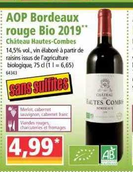 aop bordeaux rouge bio 2019 château hautes -combes