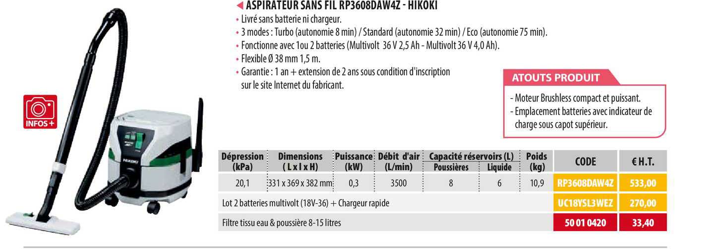 aspirateur sans fil rp3608daw4z - hikoki