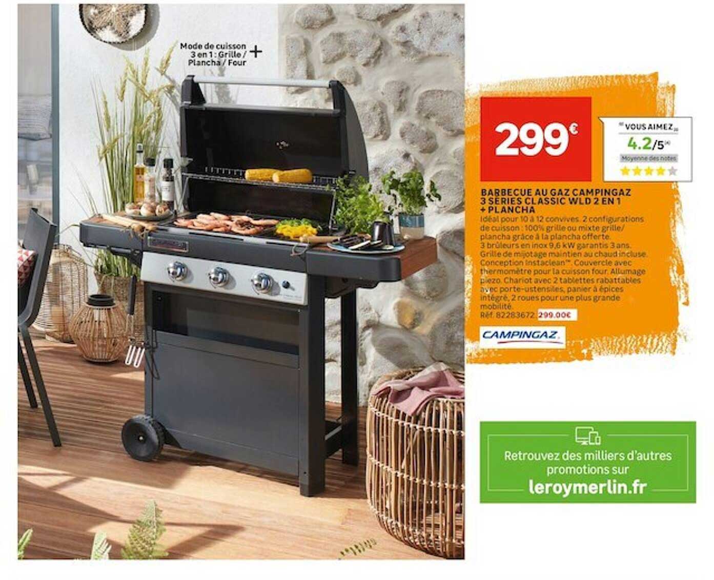 Barbecue Au Gaz Campingaz + 3  Séries Classic Wld 2 En 1 + Plancha