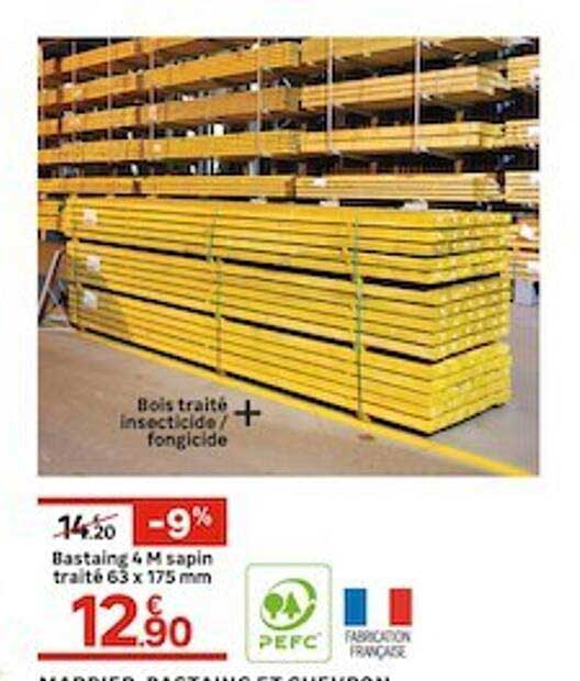 bastaing 4 m sapin traité 63 x 175 mm
