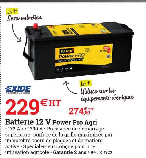 batterie 12 v power pro agri exide