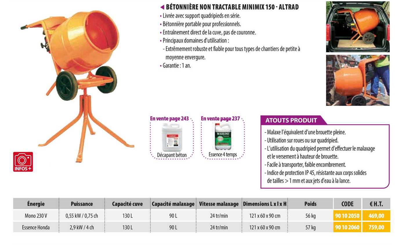 bétonnière non tractable minimix 150 - altrad