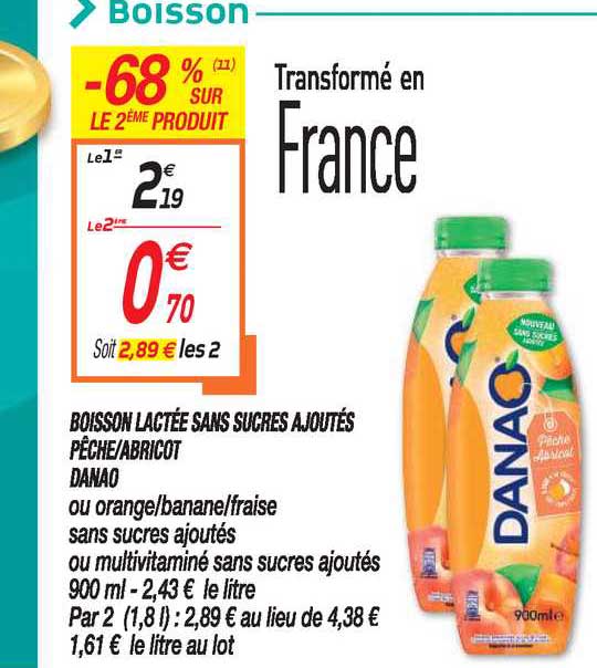 boisson lactée sans sucres ajoutés pêche-abricot danao