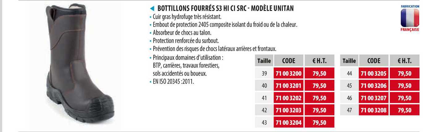 bottillons fourrés s3 hi ci src -modèle unitan