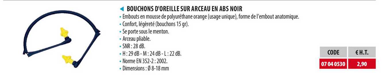 bouchons d'oreille sur arceau en abs noir