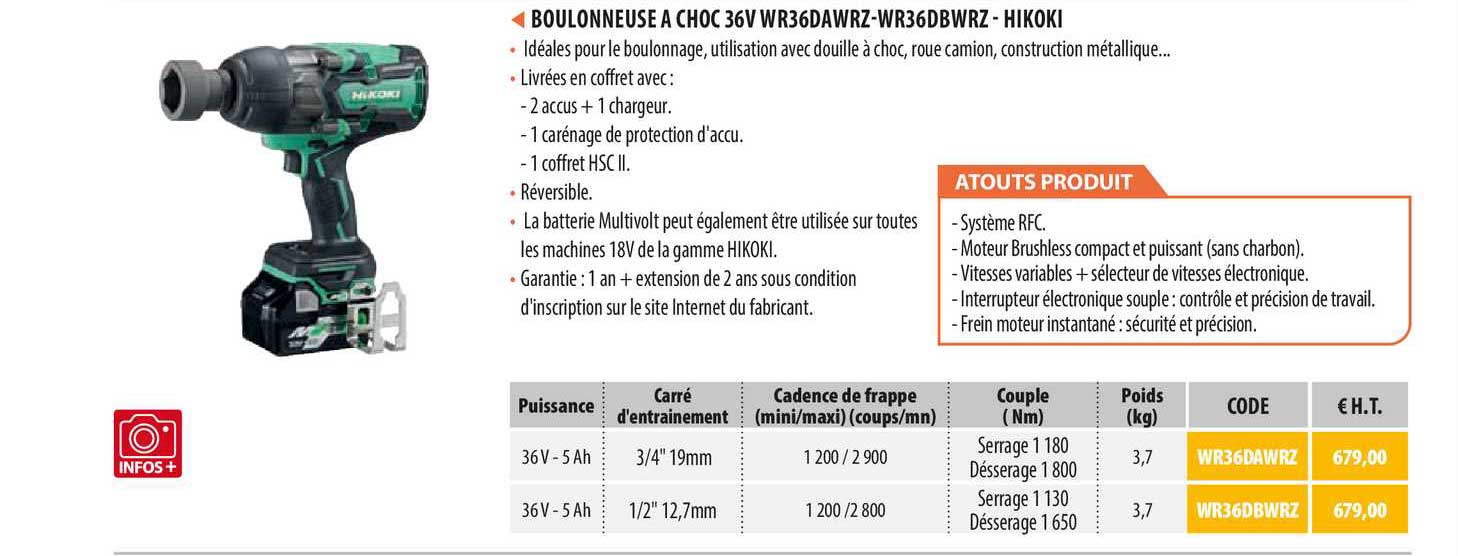 boulonneuse à choc 36v wr36dawrz-wr36dbwrz - hikoki