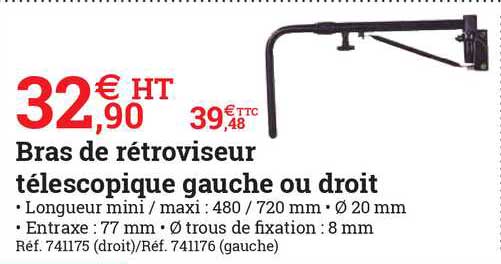 bras de rétroviseur télescopique gauche ou droit