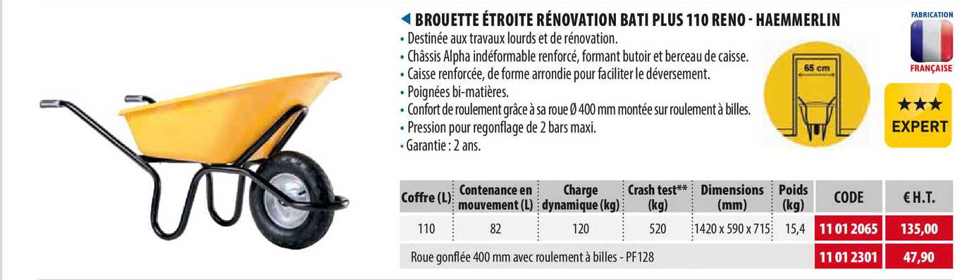 brouette étroite rénovation bati plus 110 reno - haemmerlin