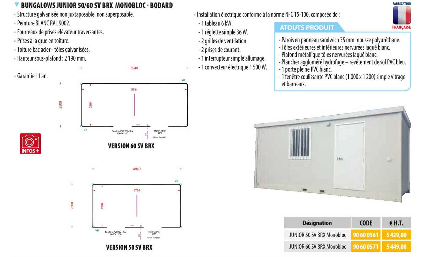 bungalows junior 50-60 sv brx monobloc - bodard