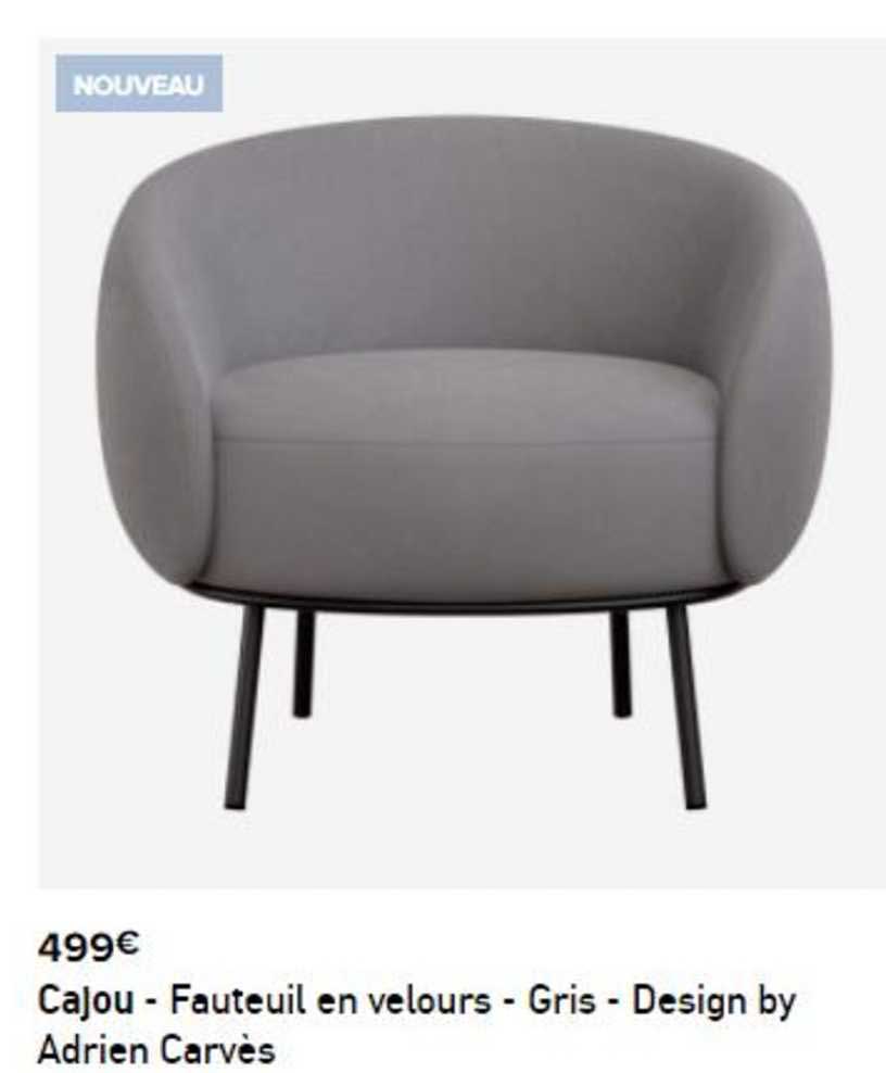 cajou - fauteuil en velours - gris - design by adrien carvès
